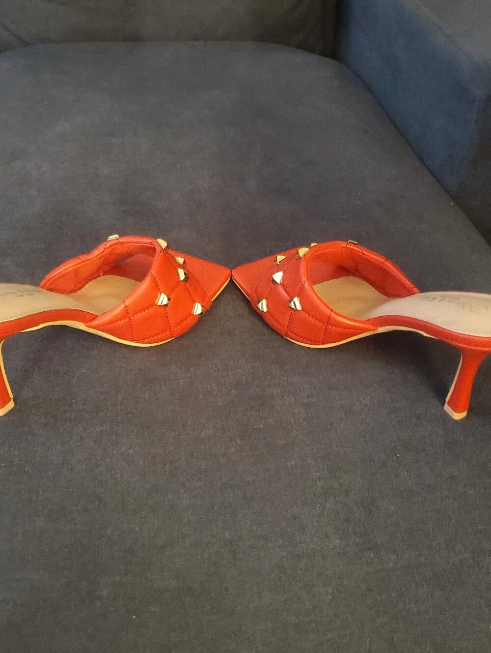 Red Quilted Studded High Heel Slide Sandals Size 10